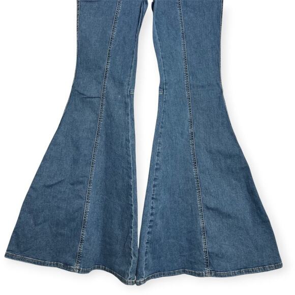 We The Free Know Me Better Flare Jeans SIZE 27 Blue Stretch Denim Side Zip Wide - Picture 9 of 14